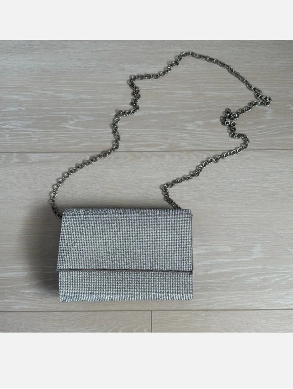 Sparkly Silver Chain-strap Clutch, EUC